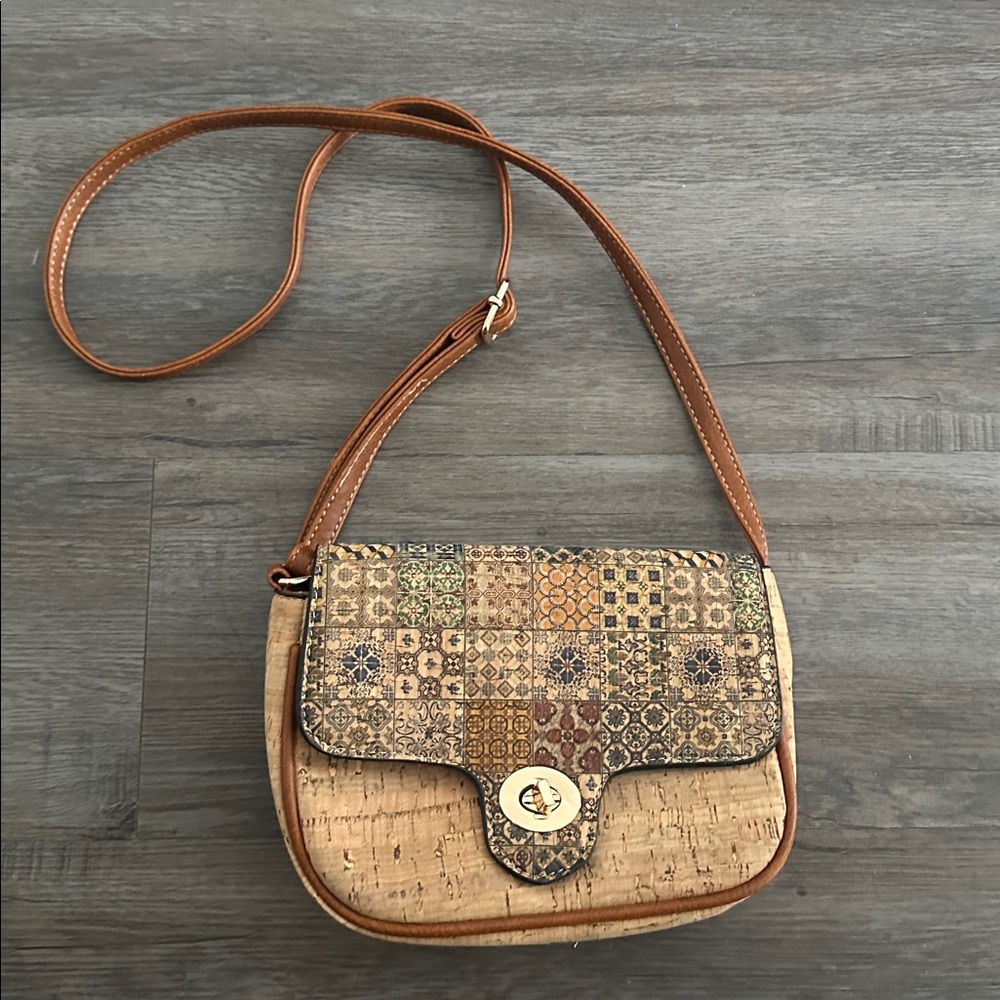Patterned Cork Crossbody Bag